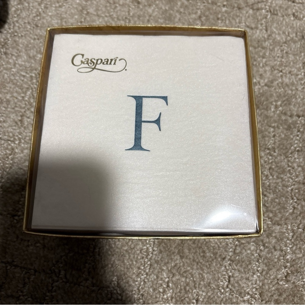 Caspari White Pearl Paper Line Napkin Box Cocktail Airlaid Initial F 30 Ea